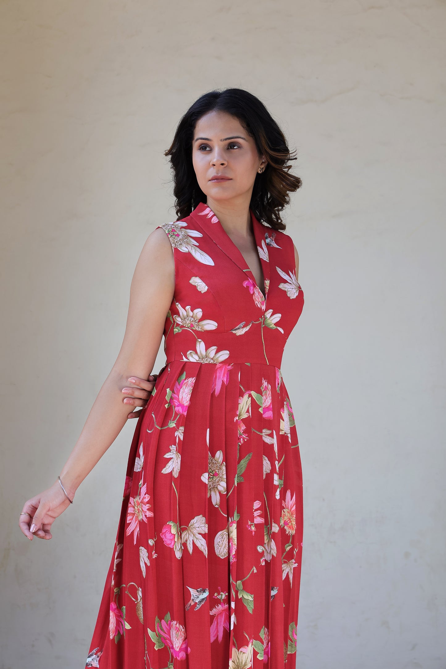 Red Pleated long dress