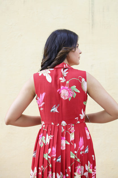 Red Pleated long dress